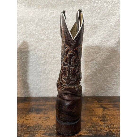 Tony Lama Western Mens Boots 7.5 B Embroidery Cross Inlay Leather Cowboy Rodeo - Picture 9 of 16